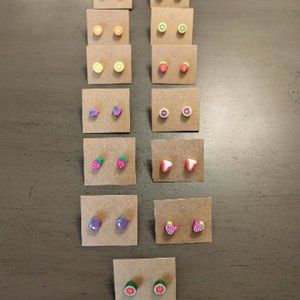 Fruit Polymer Clay Stud Earrings 925 Sterling Silver Posts Stamped LOT 13 Pairs